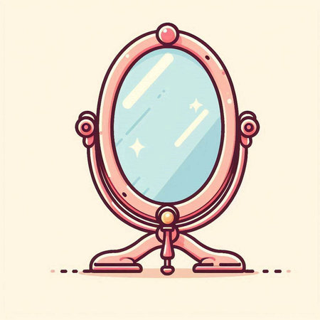 Hand drawn vector illustration of a vintage mirror. Isolated objects on white background.のイラスト素材