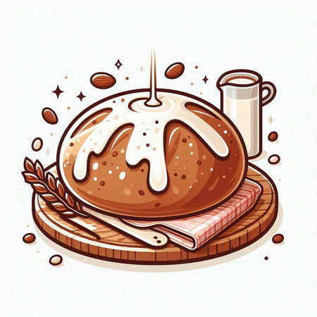 Coffee cake with cream and chocolate topping. Vector illustration.のイラスト素材