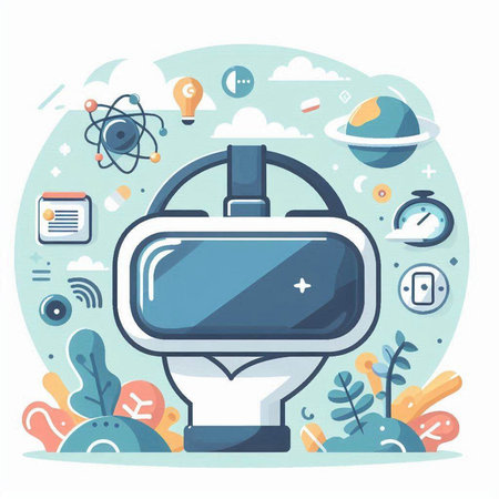 Virtual reality headset. Modern technology. Vector illustration in flat style.のイラスト素材