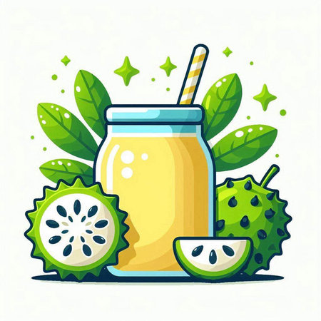 Smoothie with durian fruit and leaves. Vector illustration.のイラスト素材