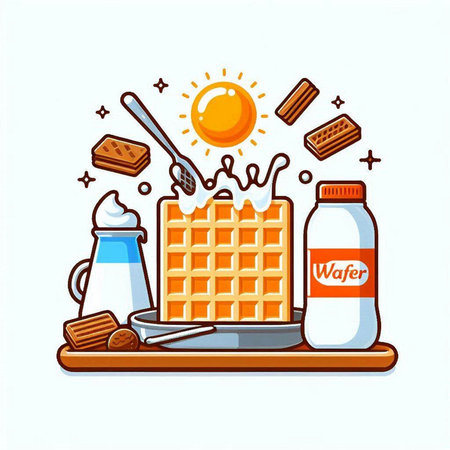 Vector illustration of waffle with ingredients for cooking. Breakfast in the kitchen.のイラスト素材