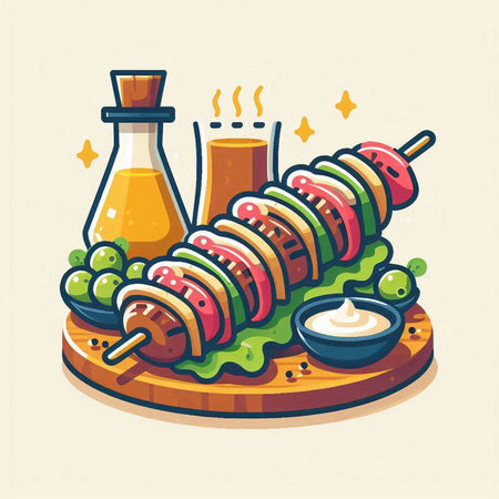 Skewers of meat on skewers. Vector illustration.のイラスト素材