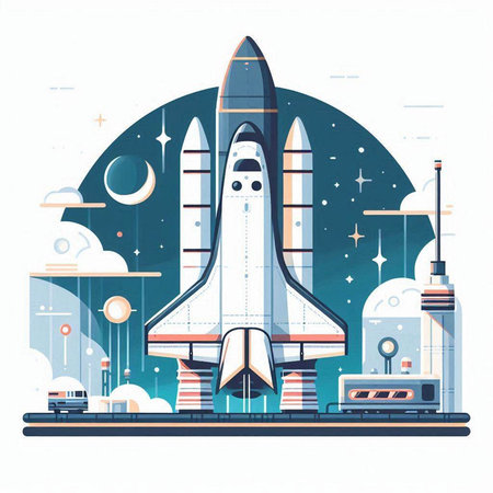 Space rocket. Vector illustration in flat style. Space travel and adventure concept.のイラスト素材