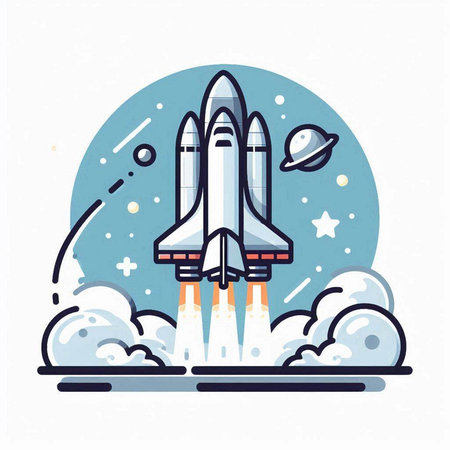 Space rocket. Flat line style vector illustration. Space travel concept.のイラスト素材