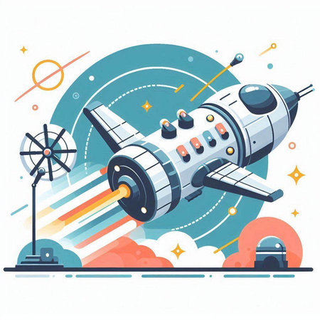 Vector illustration of space rocket on a white background. Flat style.のイラスト素材