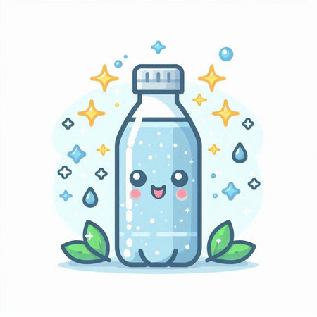 Cute water bottle character. Vector flat cartoon kawaii illustrationのイラスト素材