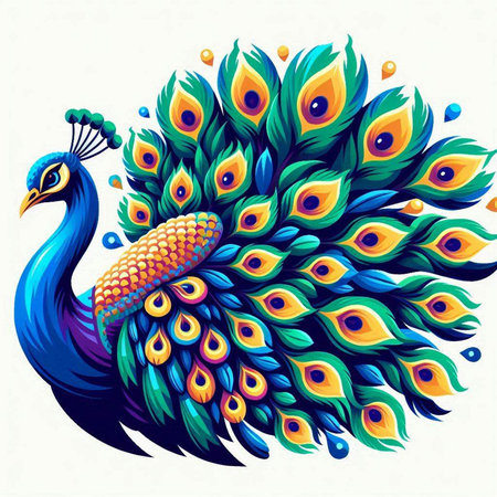Peacock with colorful feathers on white background. Vector illustration.のイラスト素材