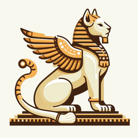 Egyptian lion. Vector illustration. Isolated on white background.のイラスト素材