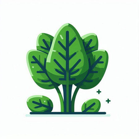 Green leaves on white background. Vector illustration in flat cartoon style.のイラスト素材