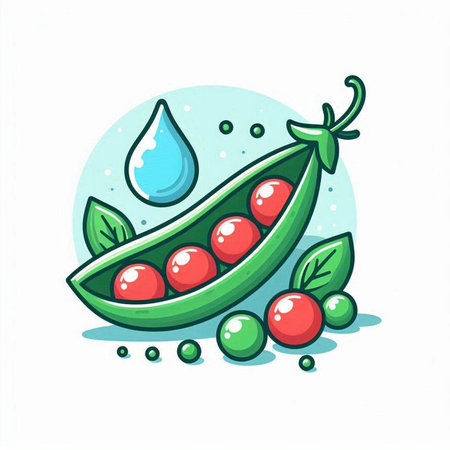 Pea icon. Vector illustration of fresh green peas with water drop.のイラスト素材