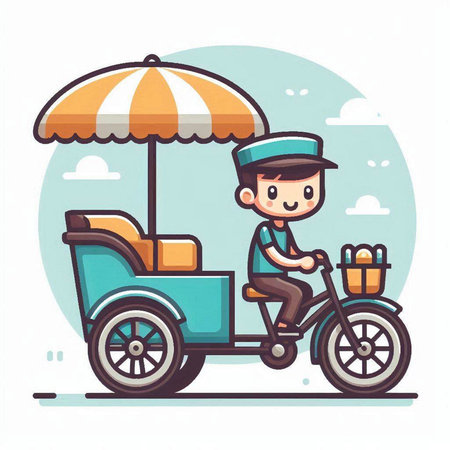 Man riding a tricycle. Vector illustration in flat cartoon style.のイラスト素材