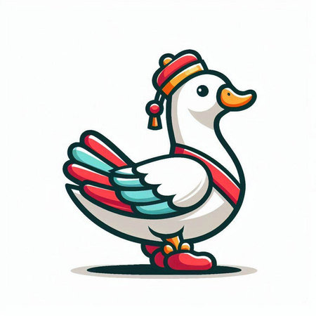 Vector illustration of a cute goose in a hat and a scarf.のイラスト素材