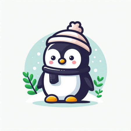 Cute penguin vector illustration. Vector cartoon penguin in winter clothesのイラスト素材
