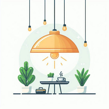 Coffee break. Table with a lamp. Vector illustration.のイラスト素材
