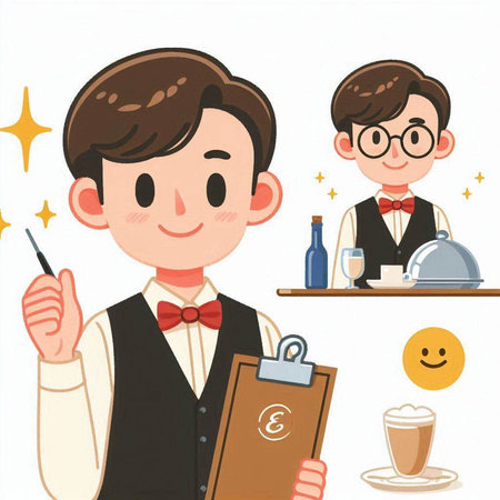 Waiter, menu, waiter, restaurant, vector, illustration.のイラスト素材