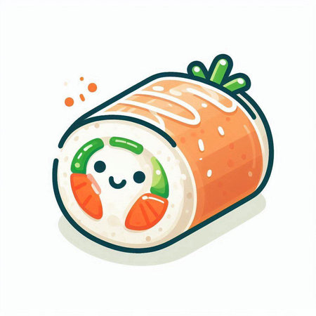 Sushi roll with salmon, cream cheese and cucumber. Vector illustration.のイラスト素材
