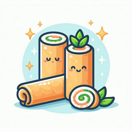 Cute sushi rolls. Vector illustration in a flat cartoon style.のイラスト素材