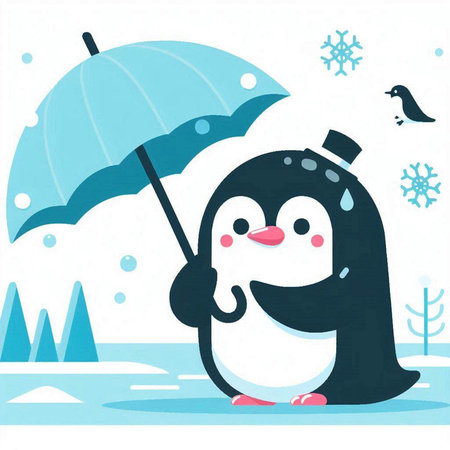 Cute penguin with an umbrella in the winter. Vector illustration.のイラスト素材