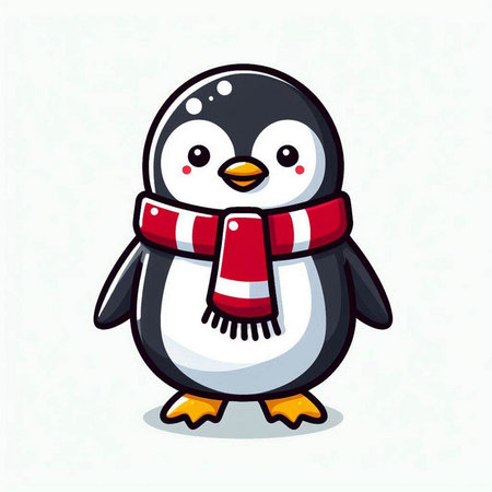 Cute penguin with scarf on white background. Vector illustration.のイラスト素材