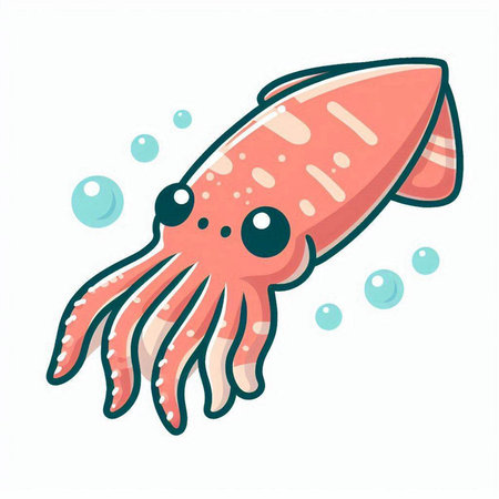 Cute cartoon squid. Vector illustration isolated on a white background.のイラスト素材