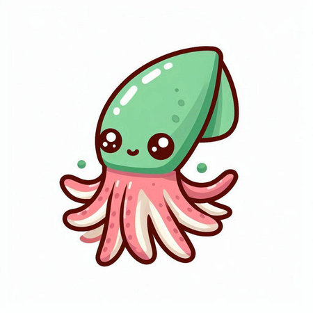 Cute cartoon octopus. Vector illustration on white background. Cute character.のイラスト素材
