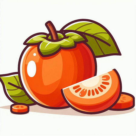 Ripe persimmon fruit on a white background. Vector illustration.のイラスト素材
