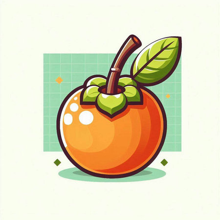 Vector illustration of cartoon persimmon fruit on checkered backgroundのイラスト素材