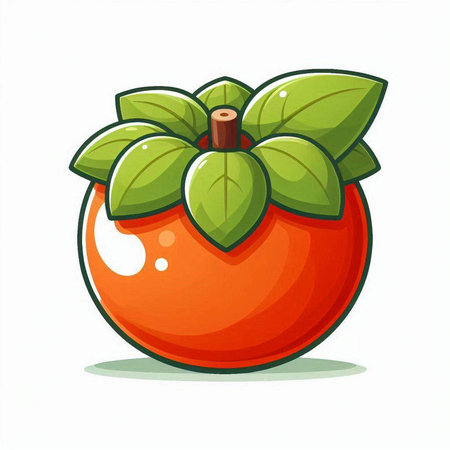 Illustration of persimmon with green leaves on a white backgroundのイラスト素材