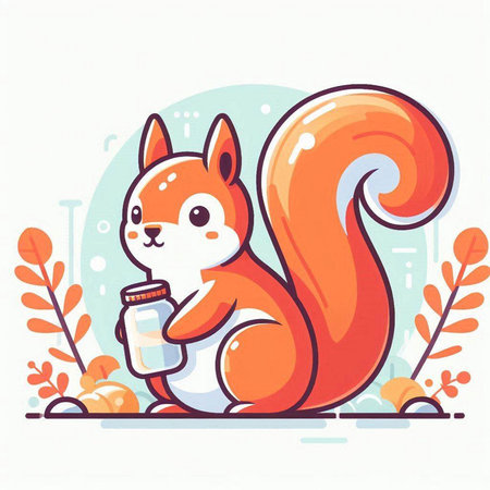 Squirrel with a bottle of milk. Vector illustration in cartoon styleのイラスト素材