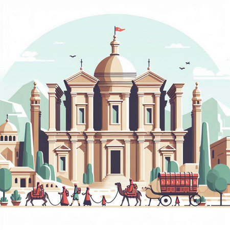 Cairo, Egypt - old city architecture. Vector illustration in flat styleのイラスト素材