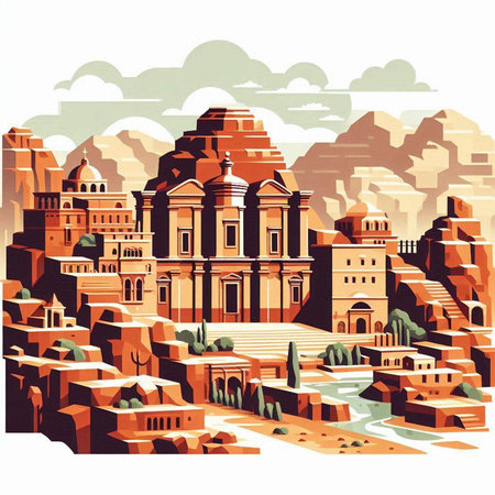 Ancient city in the desert of Egypt. Vector illustration in retro styleのイラスト素材