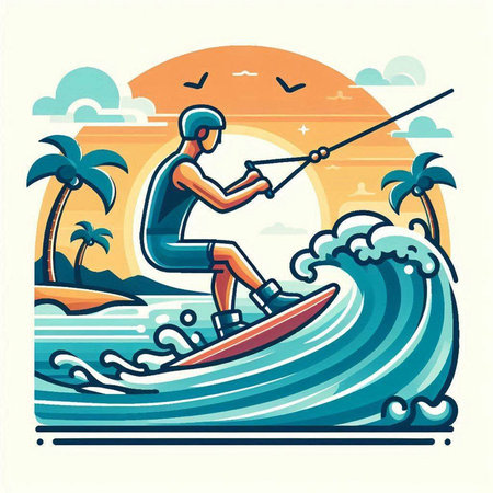 Surfer on the sea waves. Vector illustration in retro style.のイラスト素材
