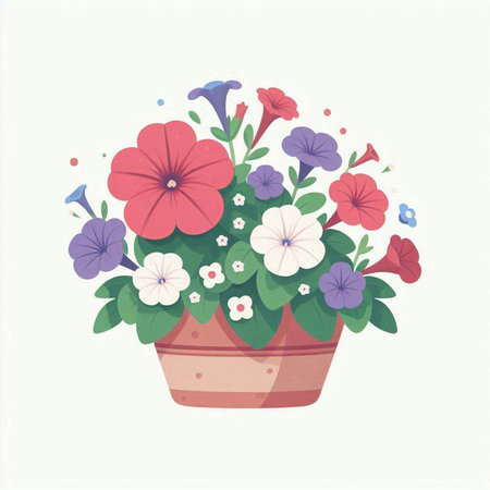 Flowerpot with colorful flowers. Vector illustration in flat style.のイラスト素材