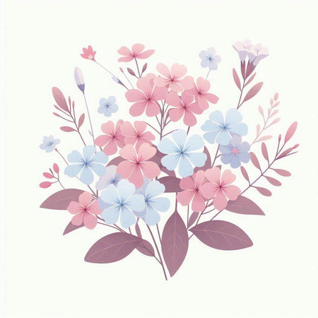 Floral bouquet with pink and blue flowers. Vector illustration.のイラスト素材