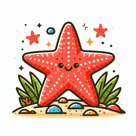 Cute starfish on the seashore. Vector illustration.のイラスト素材