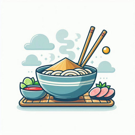 Illustration of japanese noodle in bowl with chopsticksのイラスト素材