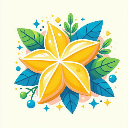 Star fruit icon. Vector illustration of a star fruit with leaves.のイラスト素材