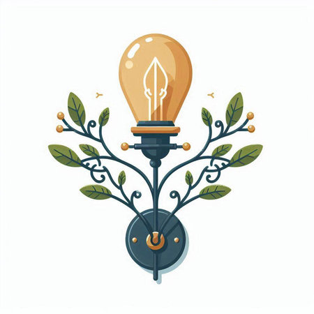 Vintage light bulb with leaves. Vector illustration in flat style.のイラスト素材