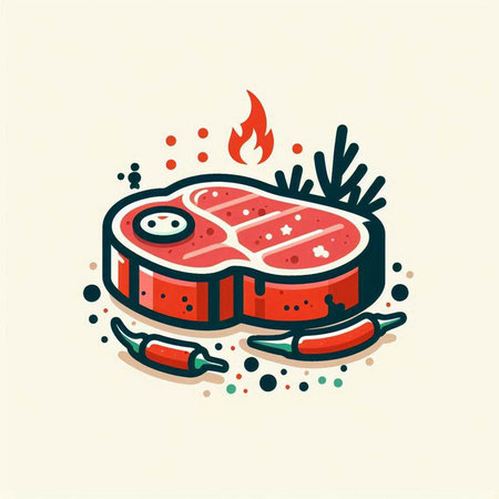 Steak vector illustration. Steak on fire with hot pepper.のイラスト素材