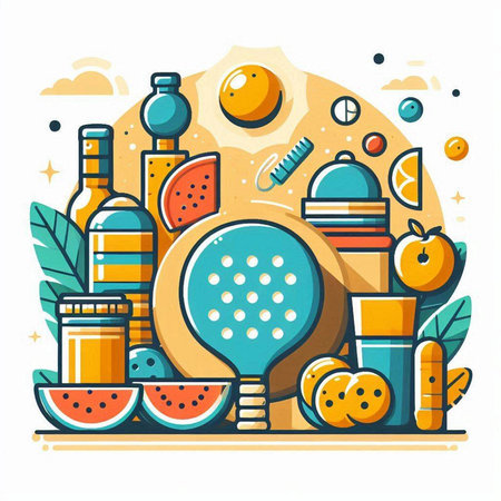 Healthy food and drink icons set. Vector illustration in flat styleのイラスト素材