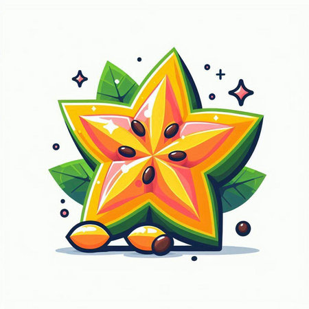 Star fruit vector illustration isolated on white background. Cartoon style fruit icon.のイラスト素材