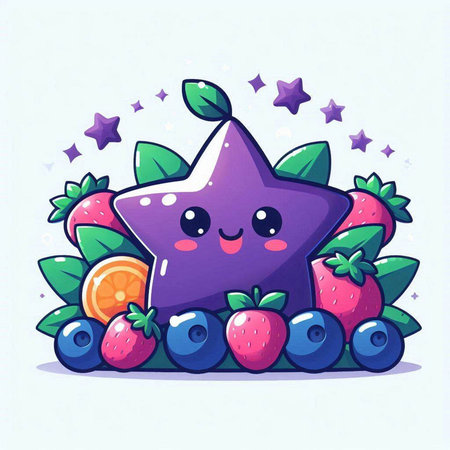Funny star with berries. Vector illustration of cute cartoon character.のイラスト素材