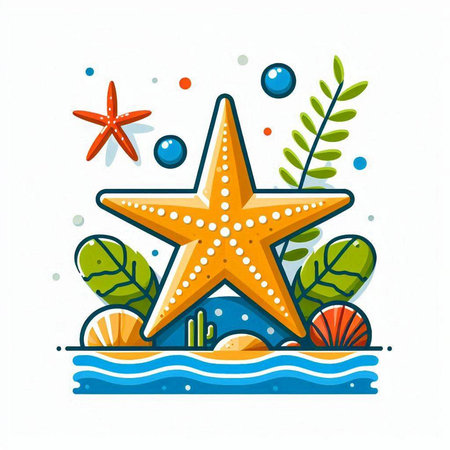 Starfish and seashells. Summer vector illustration in flat style.のイラスト素材