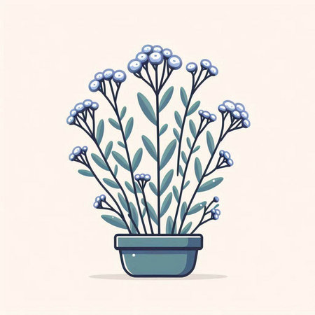 Bouquet of blue flowers in a pot. Vector illustration.のイラスト素材