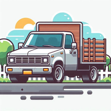 Pickup truck on the road. Vector illustration in flat style.のイラスト素材