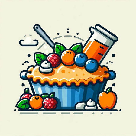 Illustration of a cupcake with berries. Vector illustration of a cupcake.のイラスト素材