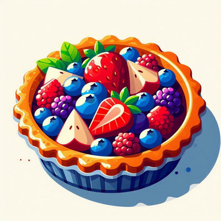Fruit pie with berries. Vector illustration of a pie with berries.のイラスト素材