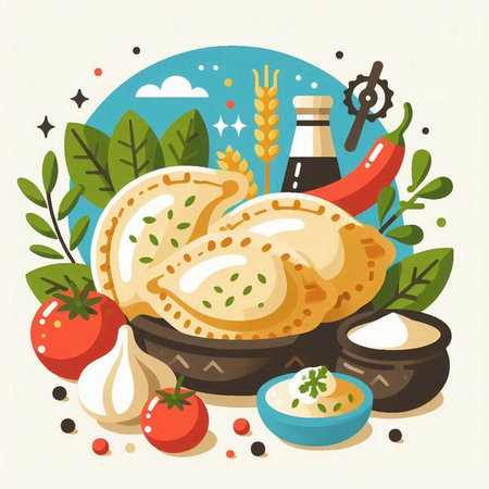 Georgian khachapuri, khachapuri vector illustrationのイラスト素材