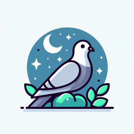 Pigeon in the moonlight. Vector illustration in flat style.のイラスト素材