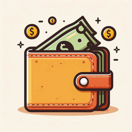 Wallet with money and coins, vector illustration, eps 10.のイラスト素材